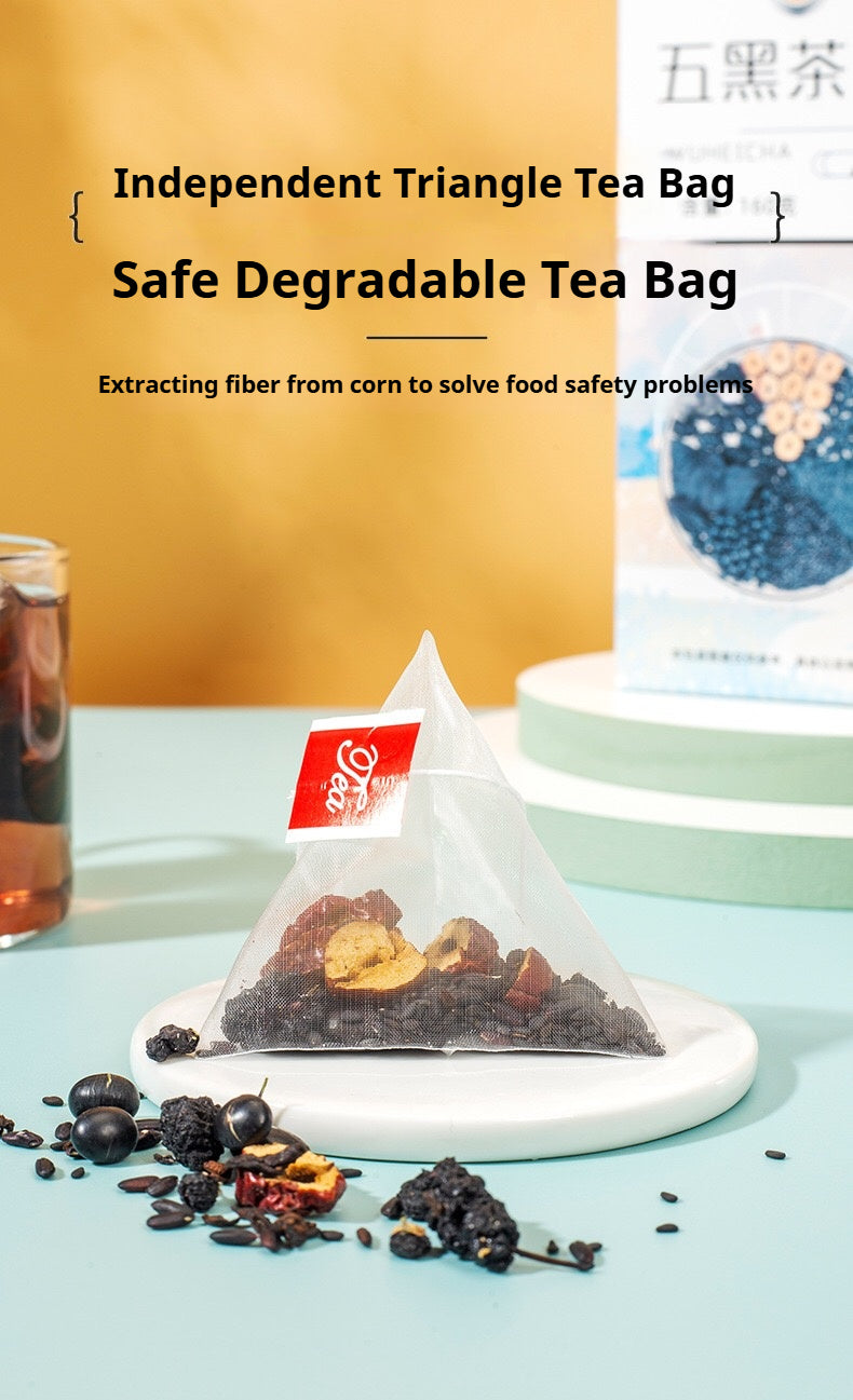 HuangJing GoJi Five Black Herbal Tea For Man's Health Black Bean Black Rice Black Sesame Mulberry Jujube Fiber Asian