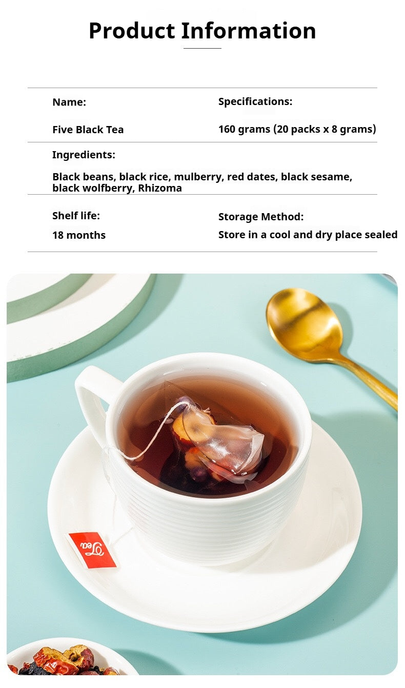 HuangJing GoJi Five Black Herbal Tea For Man's Health Black Bean Black Rice Black Sesame Mulberry Jujube Fiber Asian