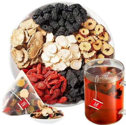 Eight Treasure Ginseng Tea box front view showing product packaging