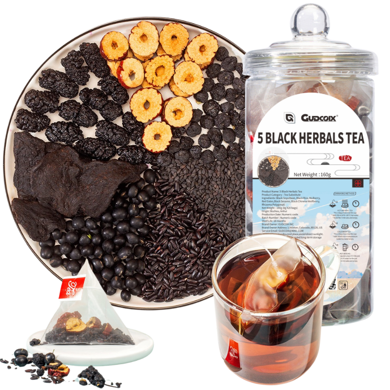 HuangJing GoJi Five Black Herbal Tea For Man's Health Black Bean Black Rice Black Sesame Mulberry Jujube Fiber Asian
