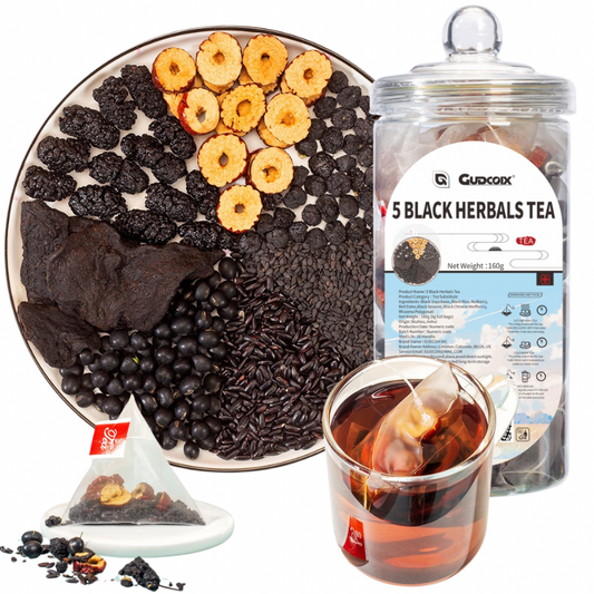HuangJing GoJi Five Black Herbal Tea For Man's Health Black Bean Black Rice Black Sesame Mulberry Jujube Fiber Asian