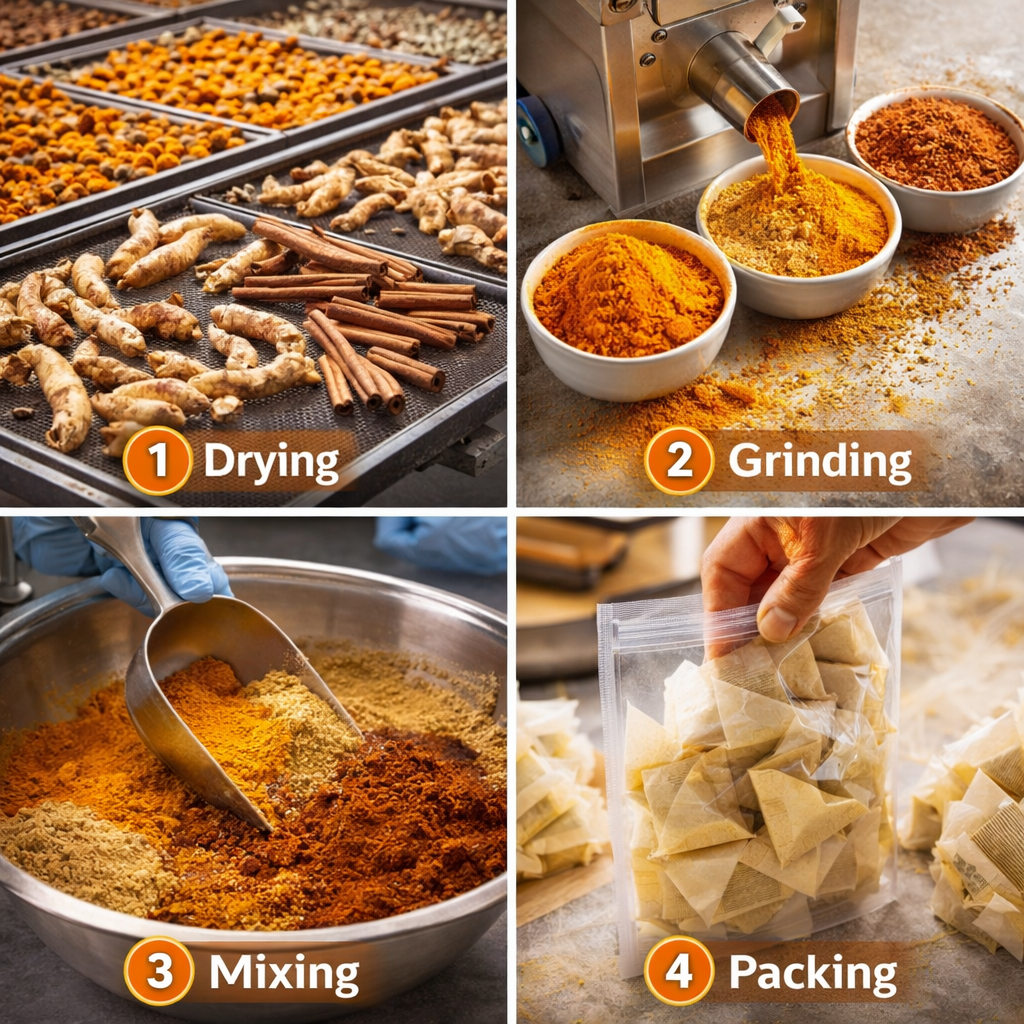 Fresh turmeric ginger cinnamon natural ingredients display
