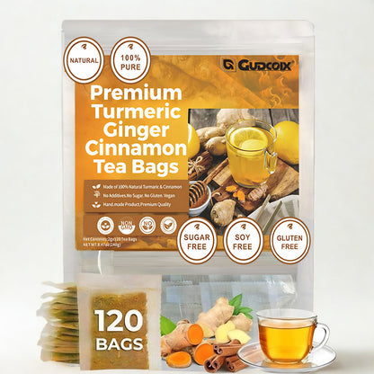 Turmeric Ginger Cinnamon Tea box front packaging
